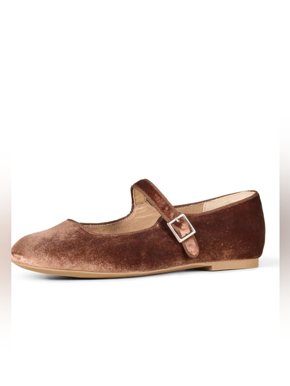 Classic Mary Jane Velvet Flats in Brown